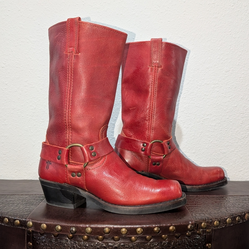 NEW Frye Harness 12R Red Biker Boots size 9 - Picture 8 of 11